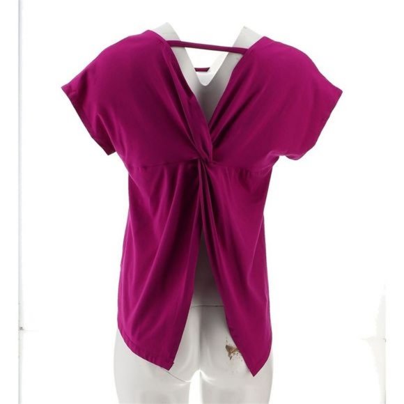 NWT‎ ATTITUDES BY RENEE WASHED COTTON JERSEY TOP TWIST BACK PASSION FRUIT XXS - Picture 2 of 12